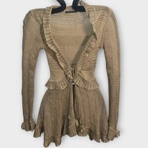Alexander McQueen Crochet Tie Up V Neck Cardigan Ruffle Floral Cherry XS